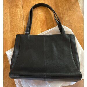 🆕Women Black Genuine Leather Work Leather‎ Shoulder Laptop Compartment Handbag